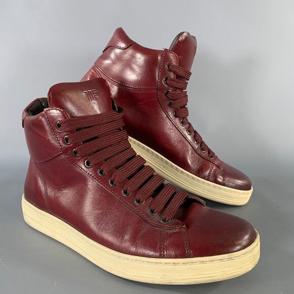 TOM FORD Size 8 Burgundy Leather High Top Lace Up Shoes main image 2